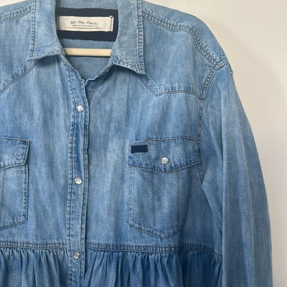 Free People Dylan Babydoll Chambray Shirt L - Picture 3 of 9
